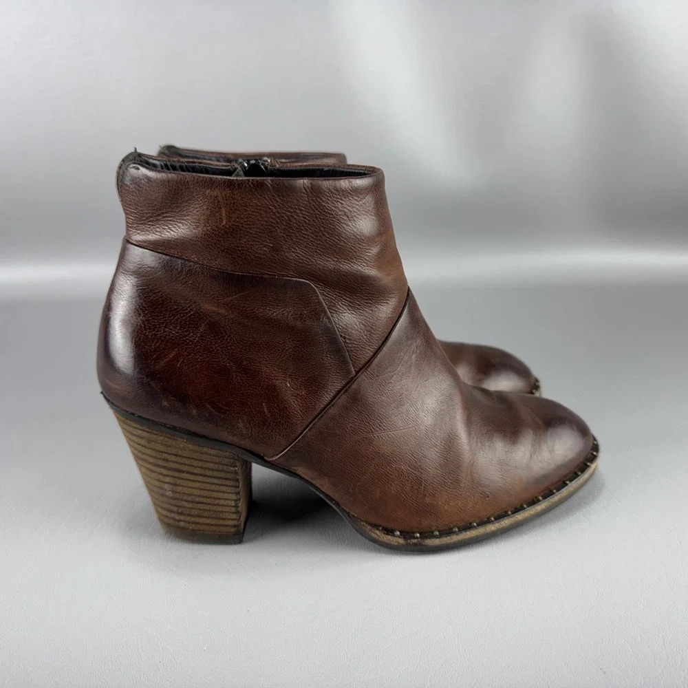 Paul Green Stella Booties Womens UK 4 US 6.5 Stacked Heel Leather Classic Boho